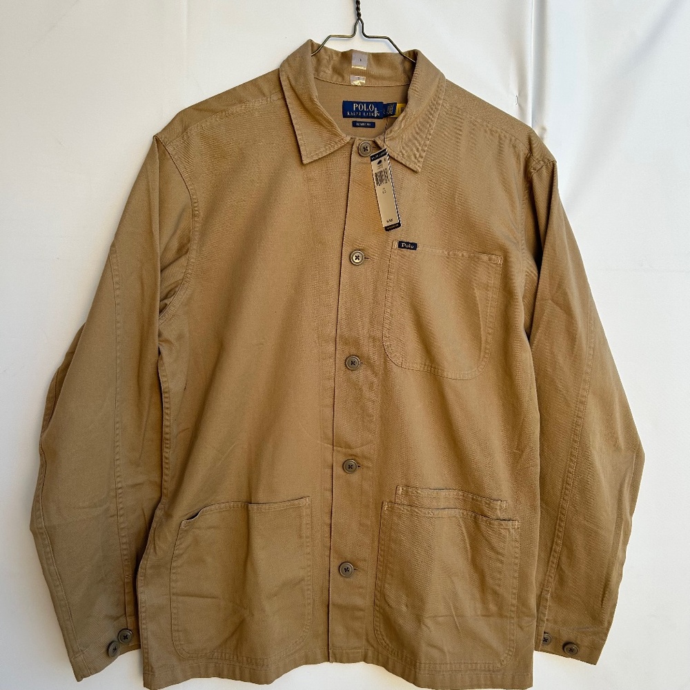 New with Tag Pollo Ralph Lauren Khaki Twill Men Overshirt Chore Jacket Large.